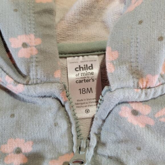 Child of Mine by Carter’s Baby Hoodie 18M Light Blue Floral Zip Up - Picture 3 of 7